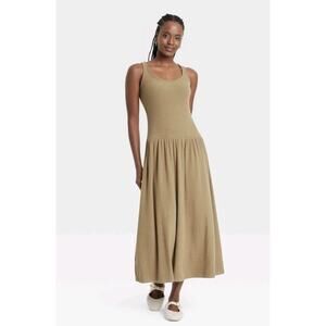 Size S Tan Women's Drop Waist Knit Midi Slip Dress Universal Thread